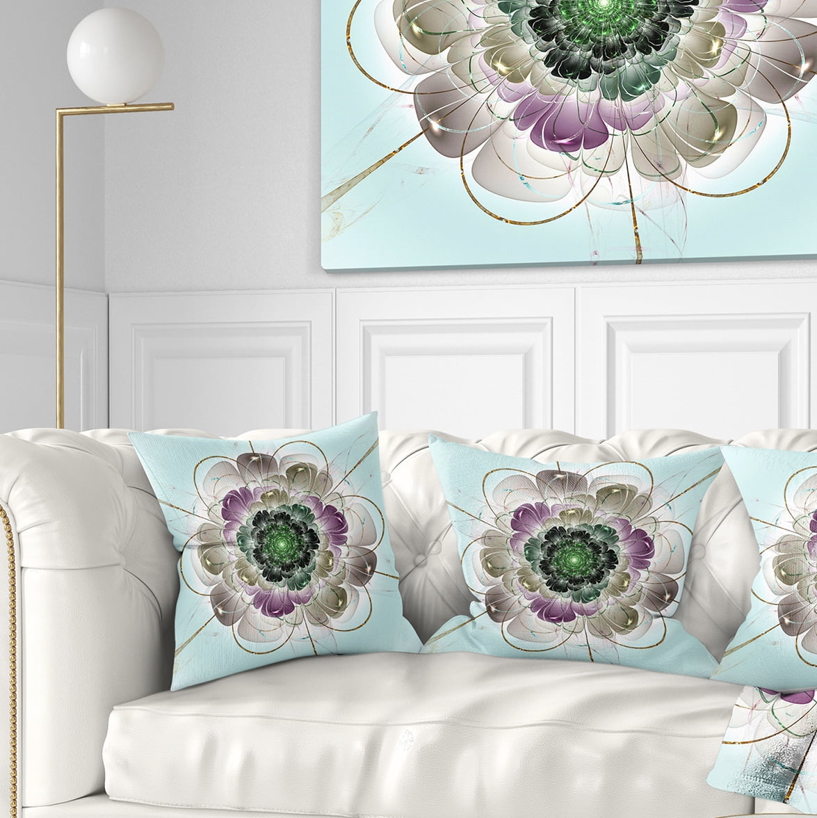 Designart Dark Blue Fractal Flower Pattern - Abstract Throw Pillow - 18x18
