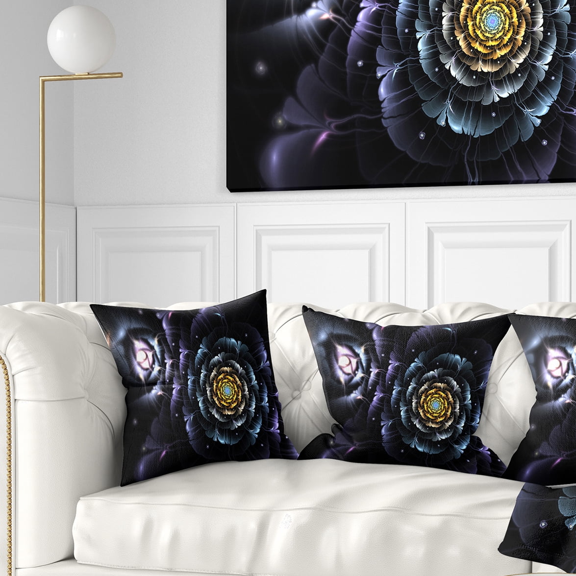 Designart Dark Blue Fractal Flower in Dark - Floral Throw Pillow - 18x18