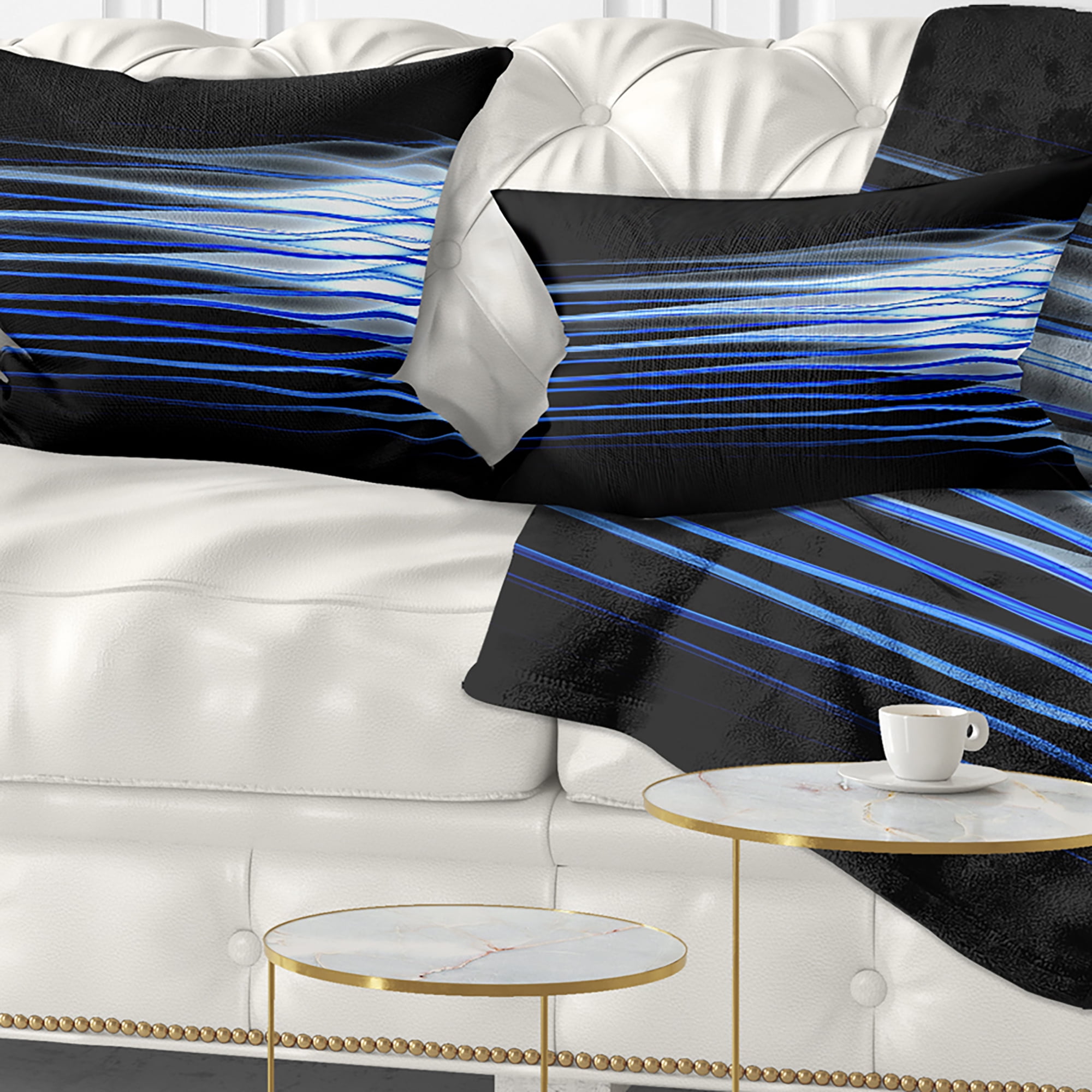 Designart Dark Blue Fractal Waves - Abstract Throw Pillow - 12x20