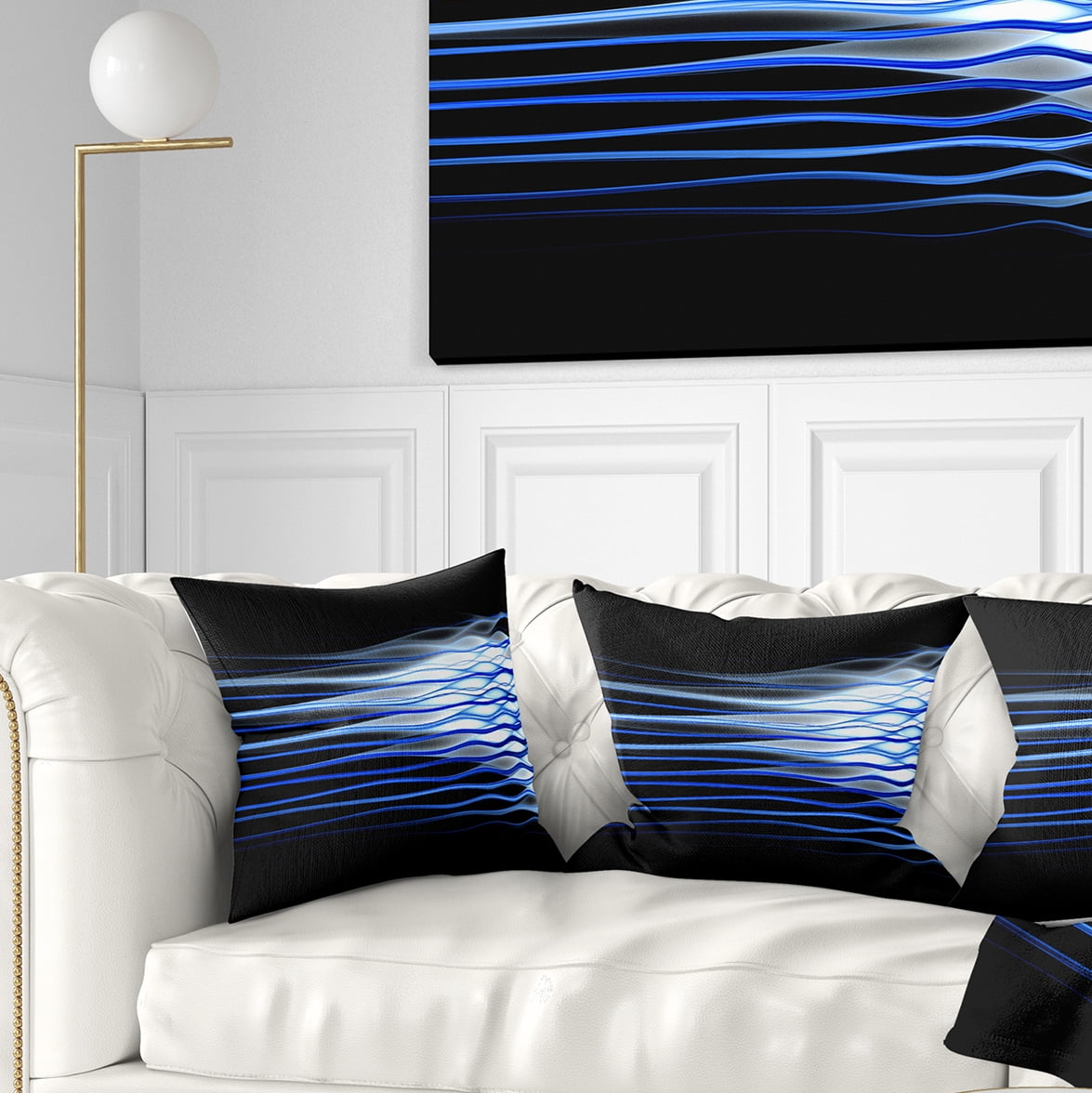 Designart Dark Blue Fractal Waves - Abstract Throw Pillow - 16x16