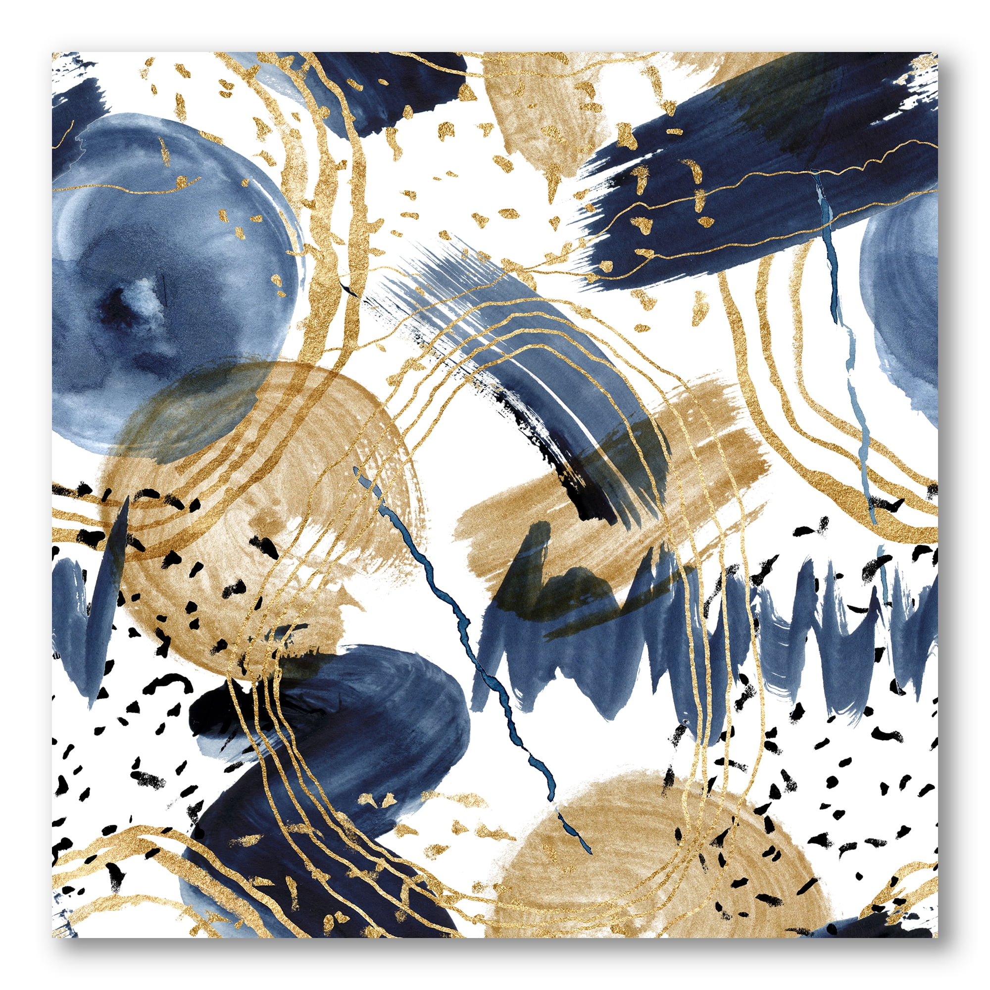 Designart ' Dark Blue & Golden Textures With Abstract Pattern ' Modern Canvas Wall Art Print