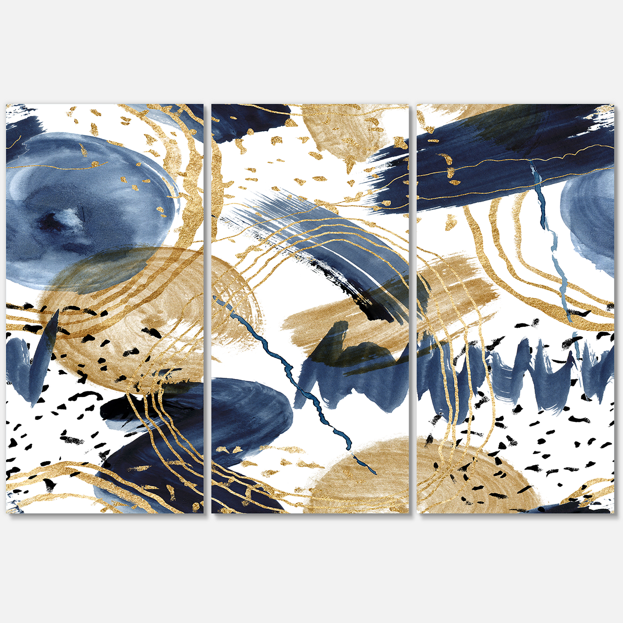 Designart ' Dark Blue & Golden Textures With Abstract Pattern ' Modern Canvas Wall Art Print