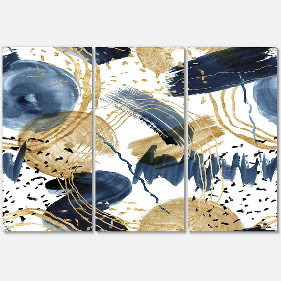Designart ' Dark Blue & Golden Textures With Abstract Pattern ' Modern Canvas Wall Art Print