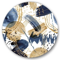 Designart 'Dark Blue & Golden Textures With Abstract Pattern' Modern Circle Metal Wall Art 36x36 - Disc of 36