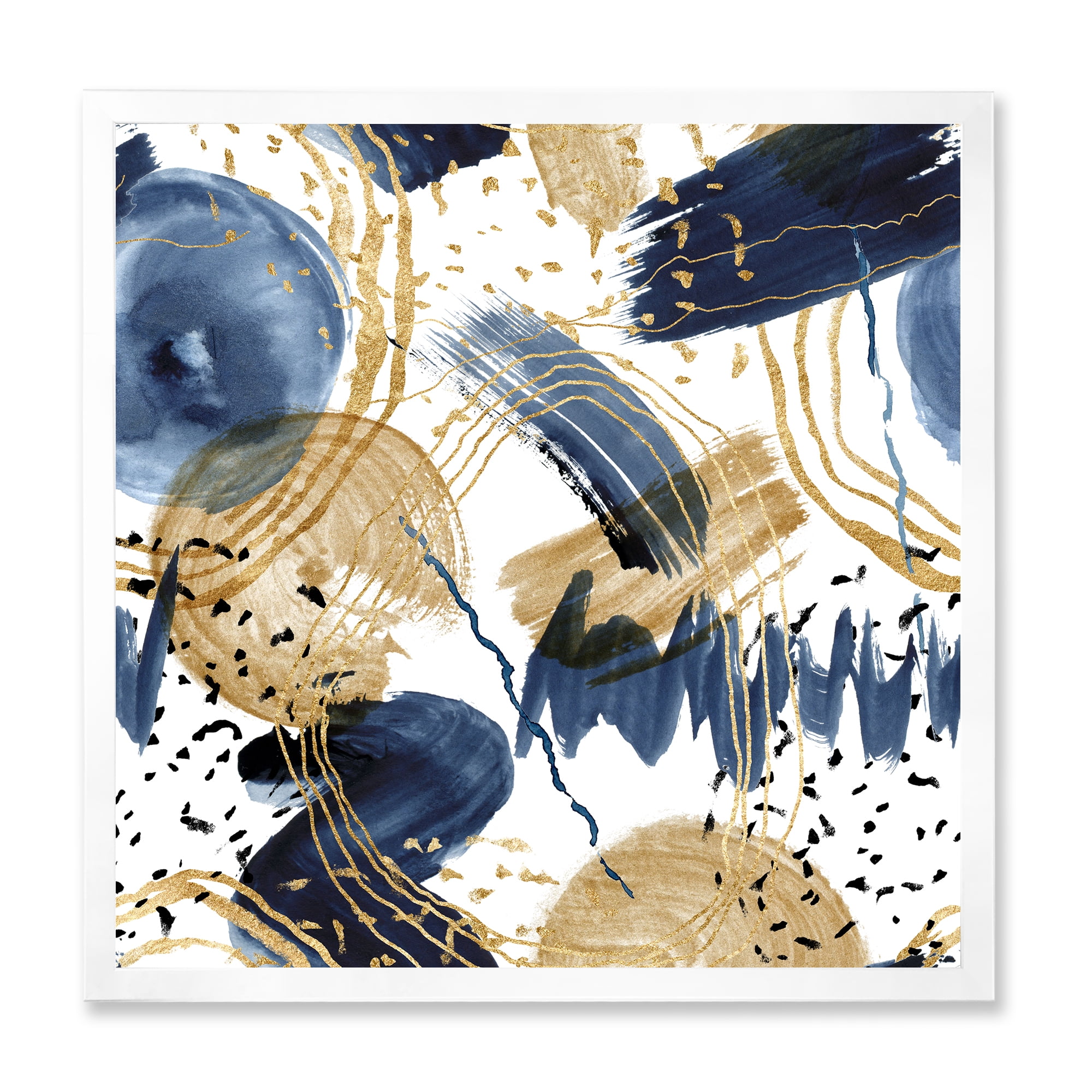Designart 'Dark Blue & Golden Textures With Abstract Pattern' Modern Framed Art Print