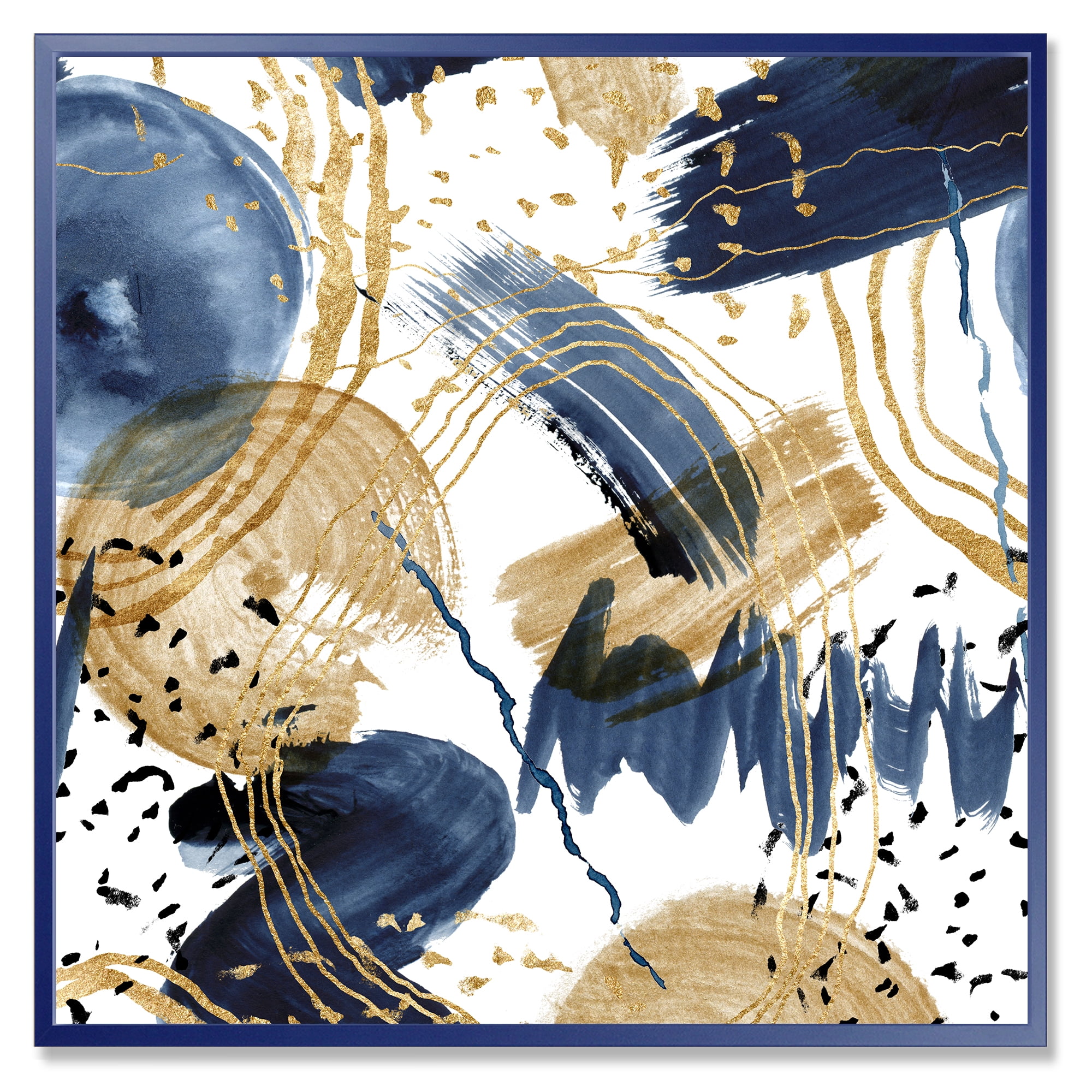 Designart 'Dark Blue & Golden Textures With Abstract Pattern' Modern Framed Canvas Wall Art Print