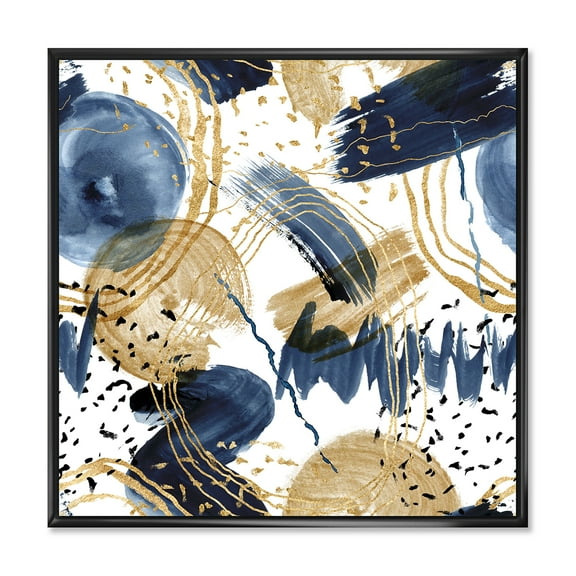 Designart 'Dark Blue & Golden Textures With Abstract Pattern' Modern Framed Canvas Wall Art Print
