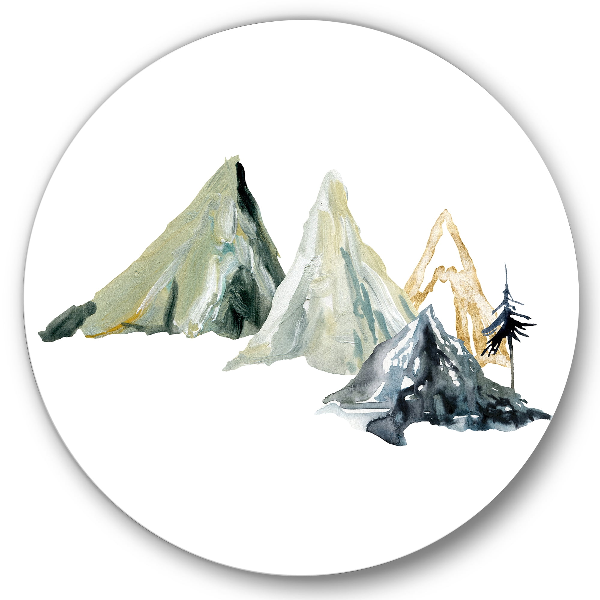 Designart 'Dark Blue Mountain Landscape Winter Minimalistic I' Modern Circle Metal Wall Art 36x36 - Disc of 36