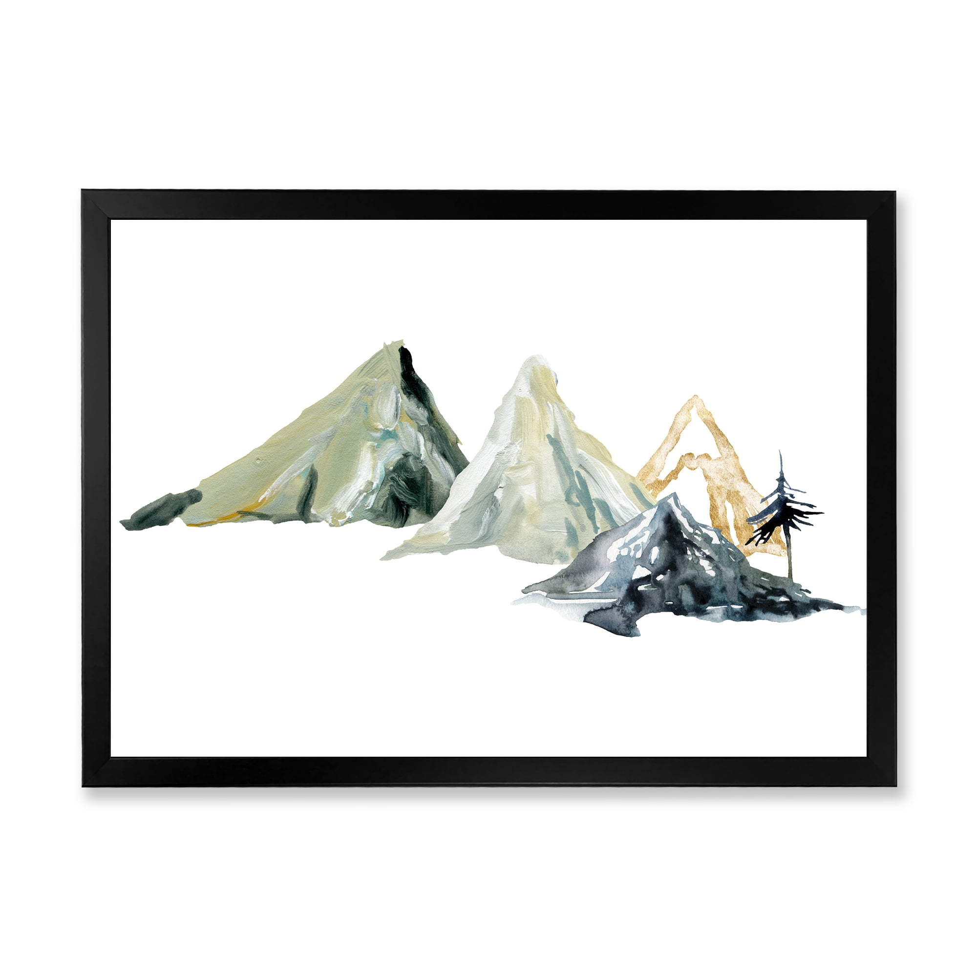 Designart 'Dark Blue Mountain Landscape Winter Minimalistic I' Modern Framed Art Print