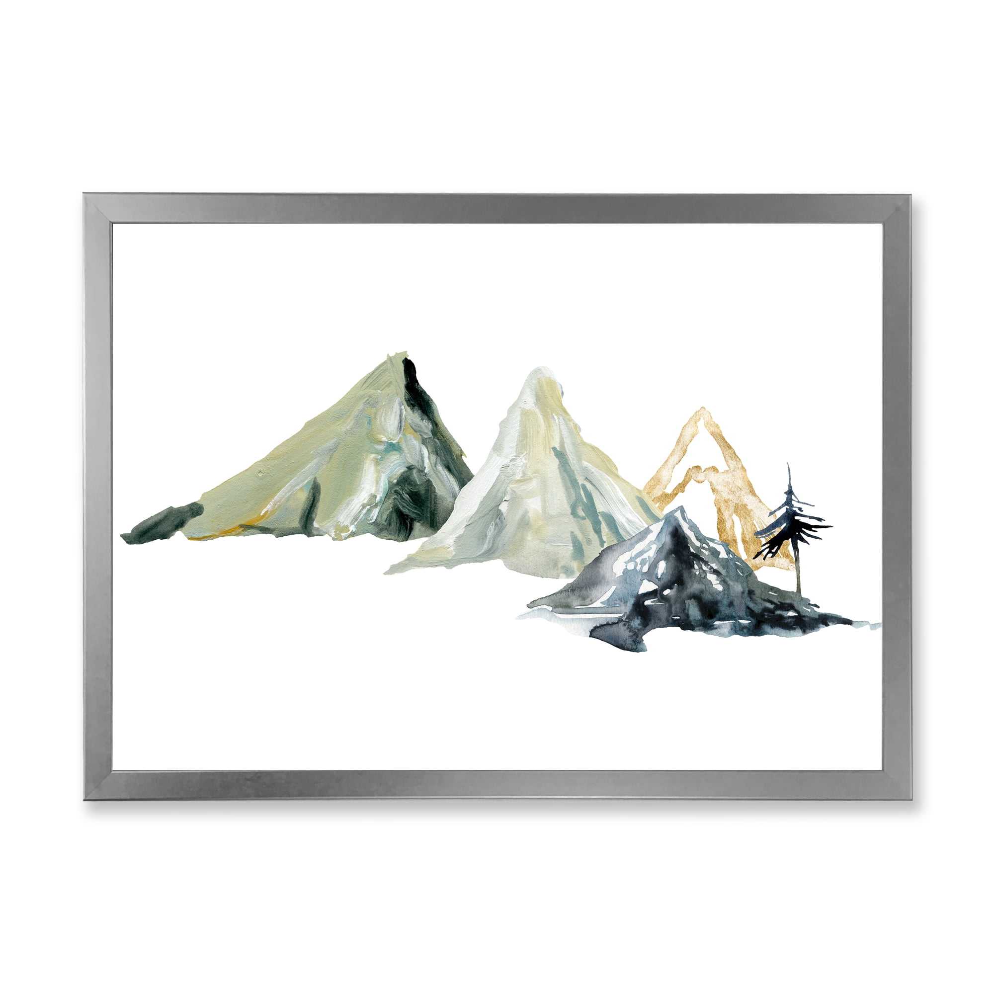 Designart 'Dark Blue Mountain Landscape Winter Minimalistic I' Modern Framed Art Print