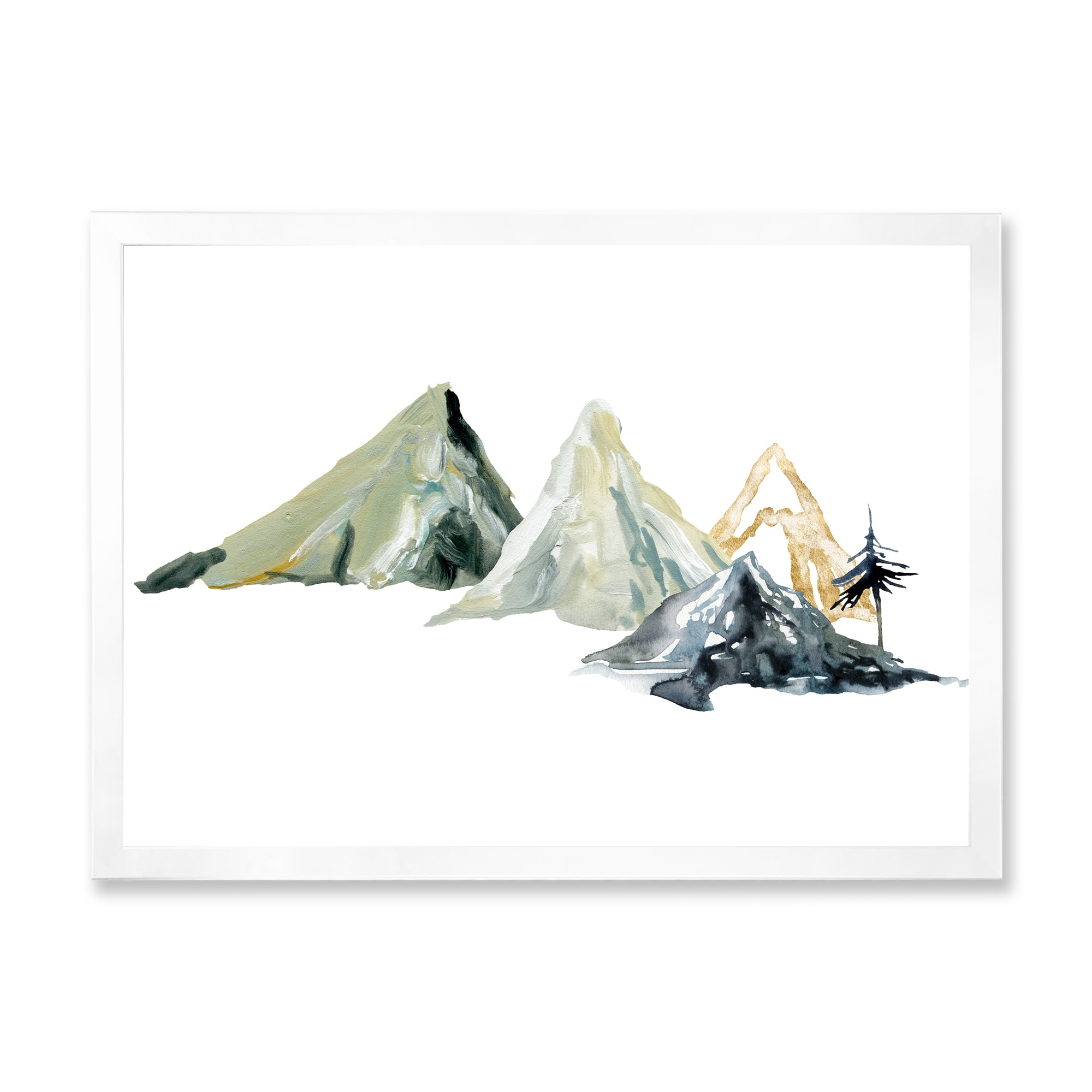 Designart 'Dark Blue Mountain Landscape Winter Minimalistic I' Modern Framed Art Print