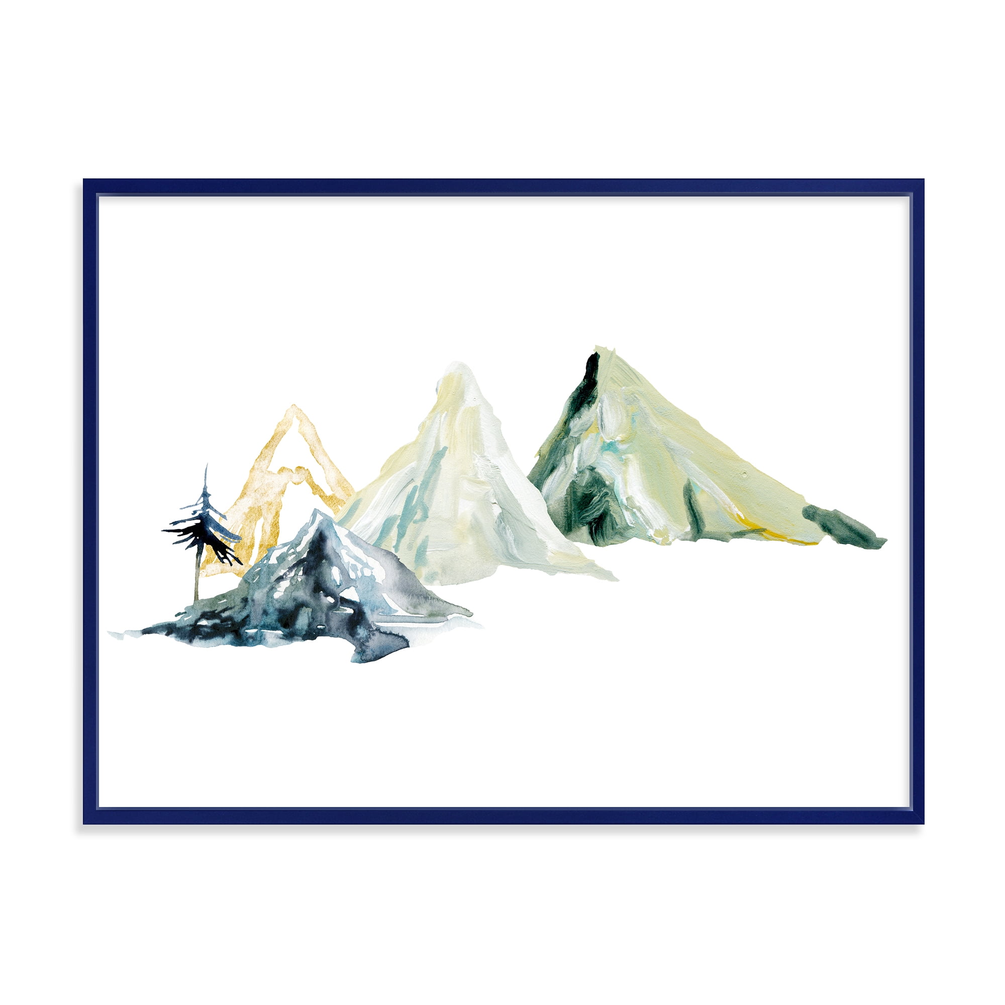 Designart 'Dark Blue Mountain Landscape Winter Minimalistic I' Modern Framed Canvas Wall Art Print