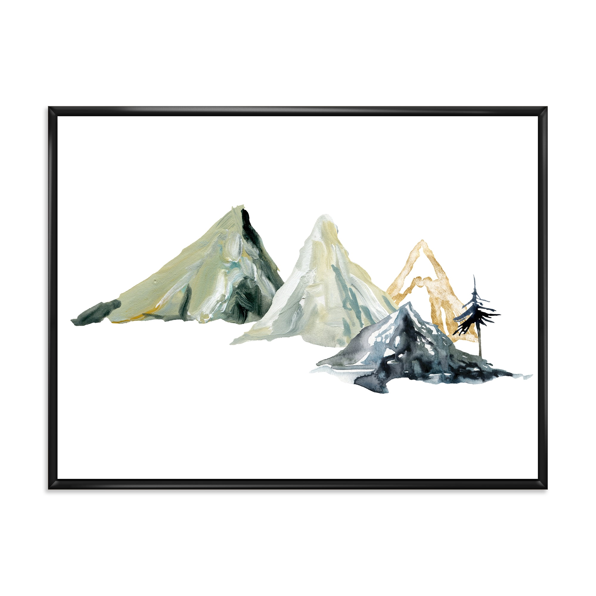 Designart 'Dark Blue Mountain Landscape Winter Minimalistic I' Modern Framed Canvas Wall Art Print