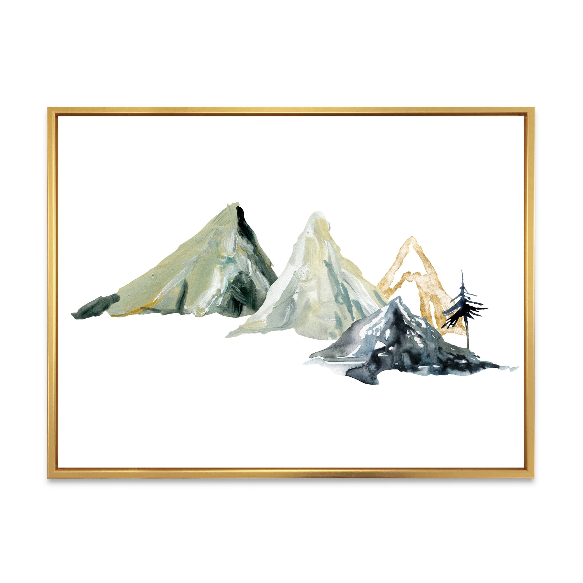 Designart 'Dark Blue Mountain Landscape Winter Minimalistic I' Modern Framed Canvas Wall Art Print
