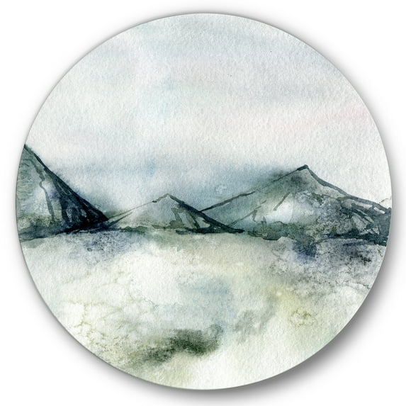 Designart 'Dark Blue Mountain Landscape Winter Minimalistic' Modern Circle Metal Wall Art 29x29 - Disc of 29