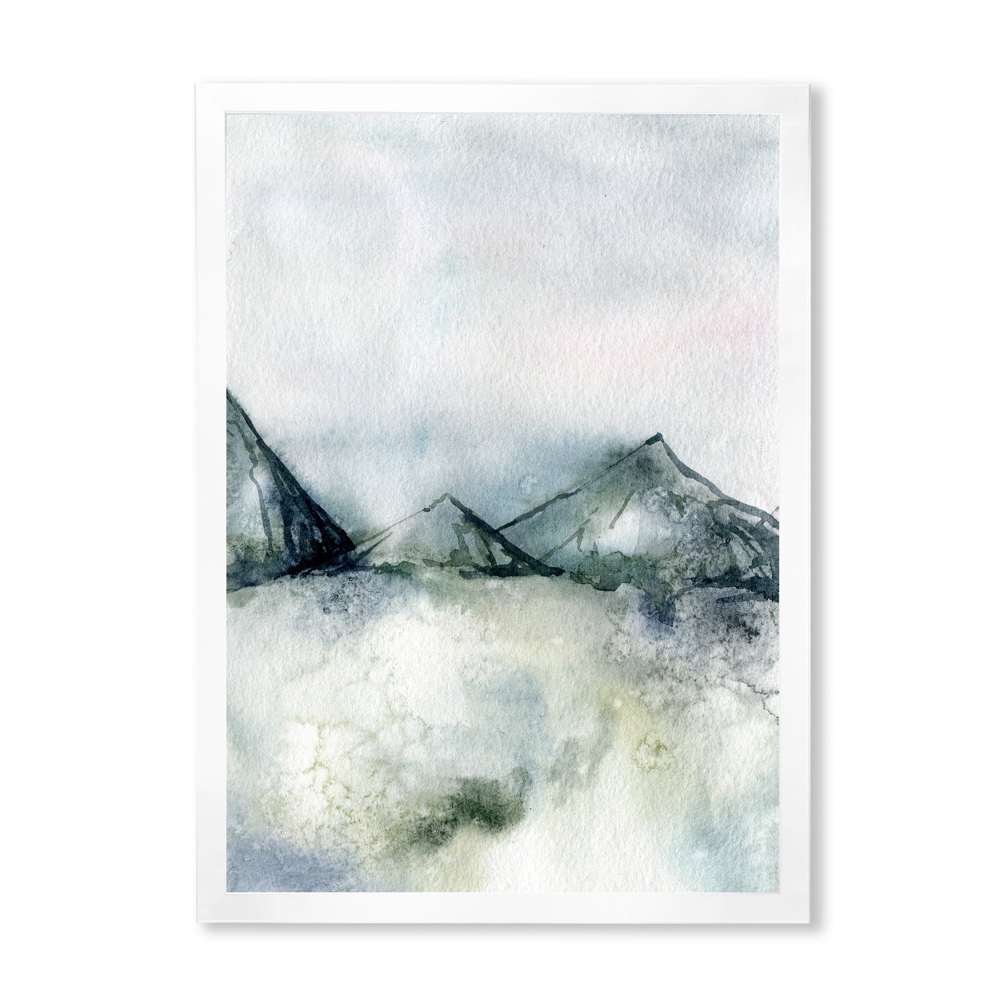 Designart 'Dark Blue Mountain Landscape Winter Minimalistic' Modern Framed Art Print
