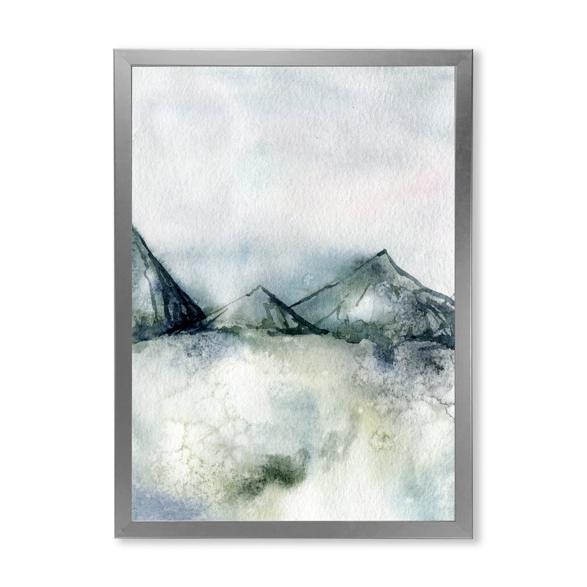 Designart 'Dark Blue Mountain Landscape Winter Minimalistic' Modern Framed Art Print
