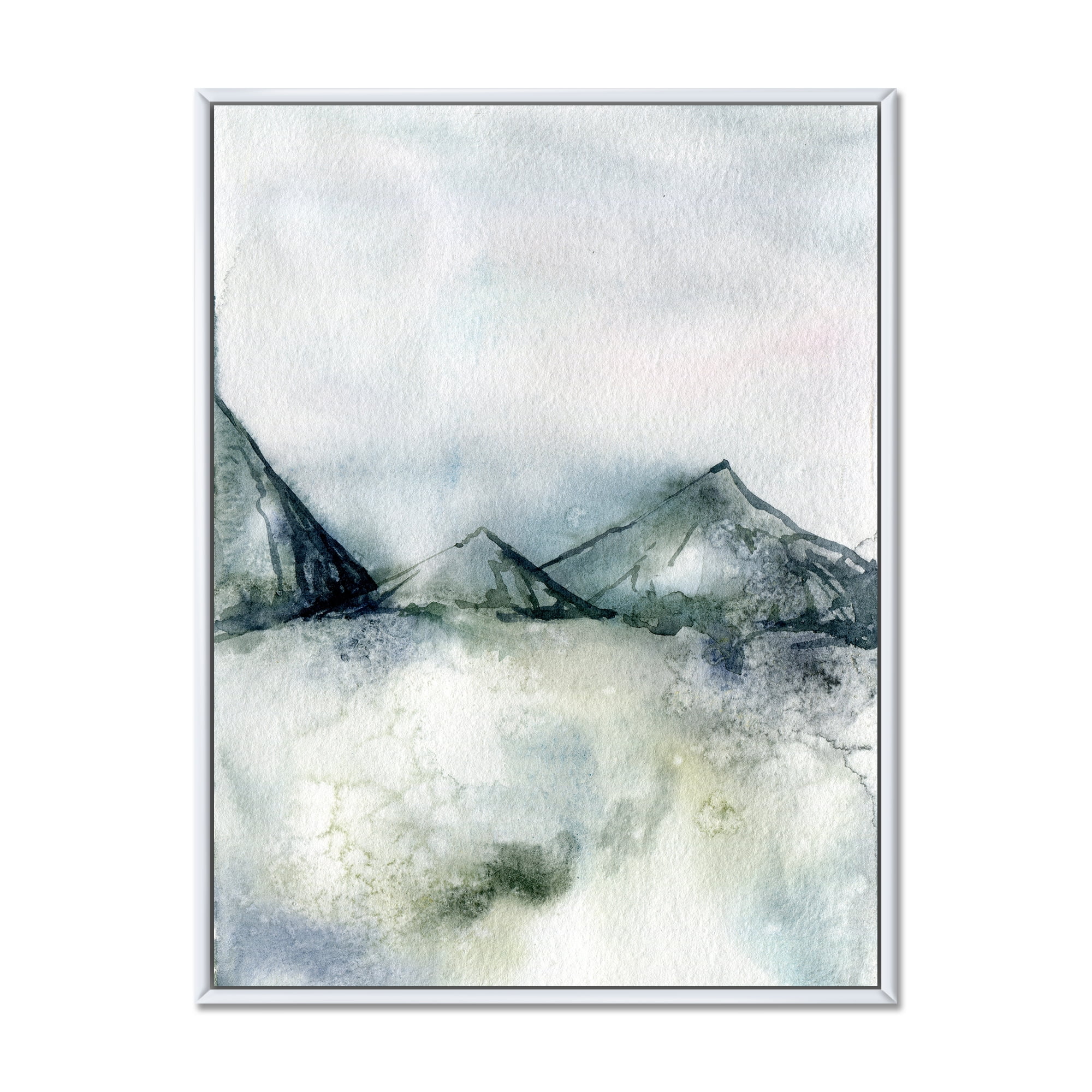 Designart 'Dark Blue Mountain Landscape Winter Minimalistic' Modern Framed Canvas Wall Art Print