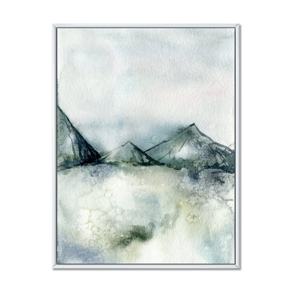Designart 'Dark Blue Mountain Landscape Winter Minimalistic' Modern Framed Canvas Wall Art Print