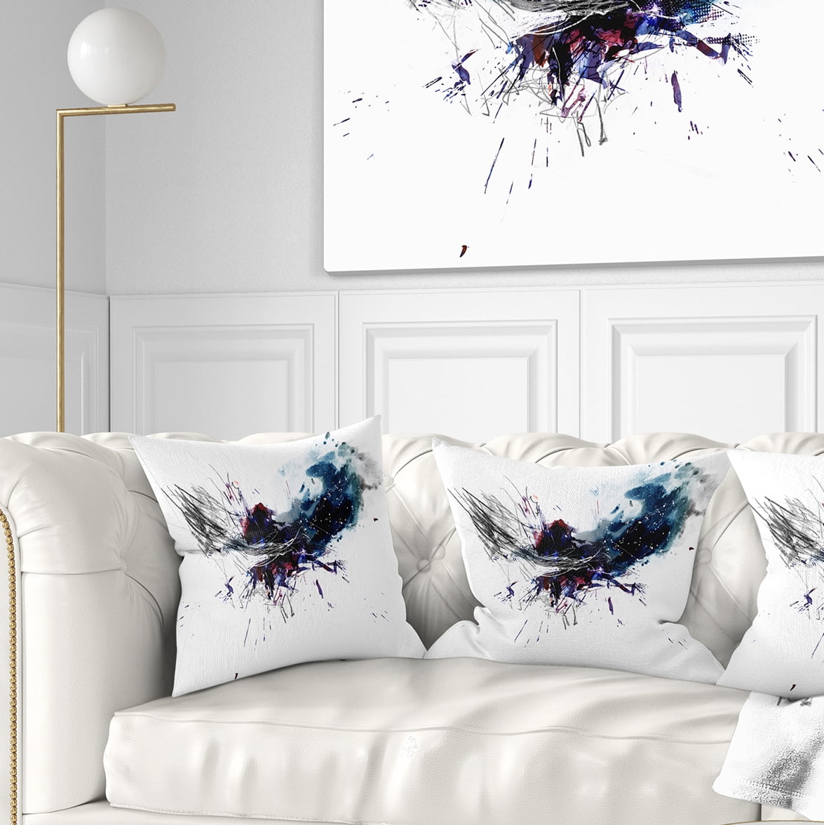 Designart Dark Blue Multicolor Stain - Abstract Watercolor Throw Pillow - 18x18