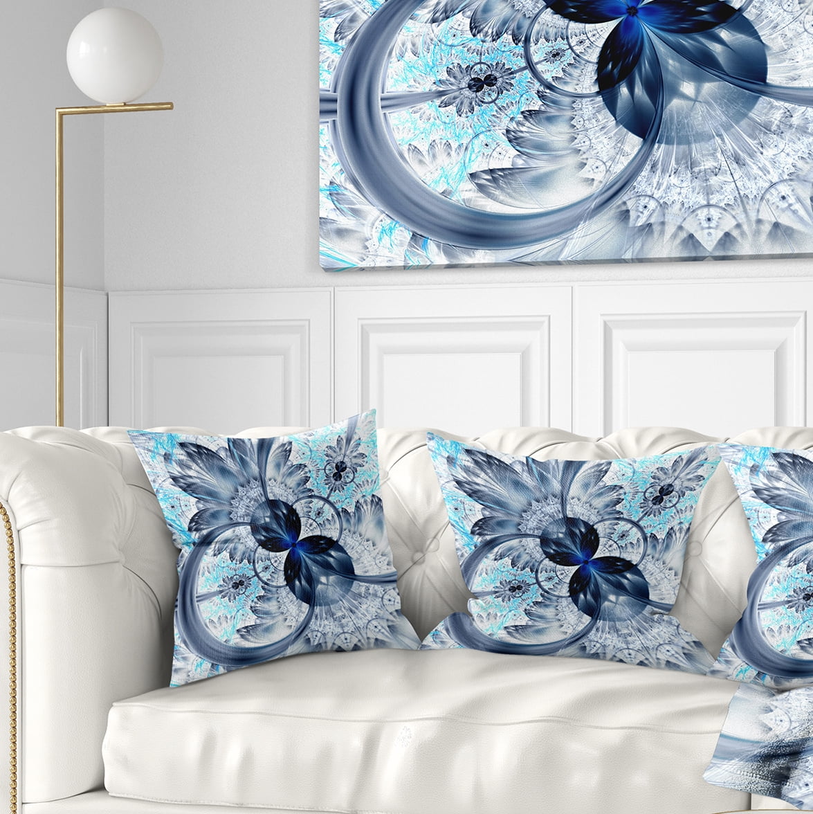 Designart Dark Blue Purple Fractal Flower - Abstract Throw Pillow - 16x16