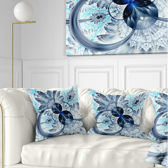 Designart Dark Blue Purple Fractal Flower - Abstract Throw Pillow - 18x18