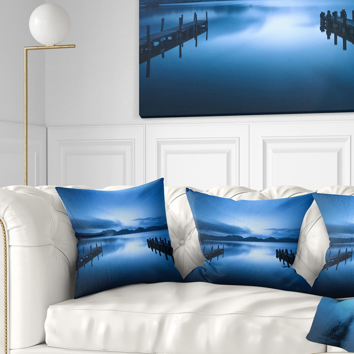 Designart Dark Blue Sea and Piers - Seascape Throw Pillow - 16x16