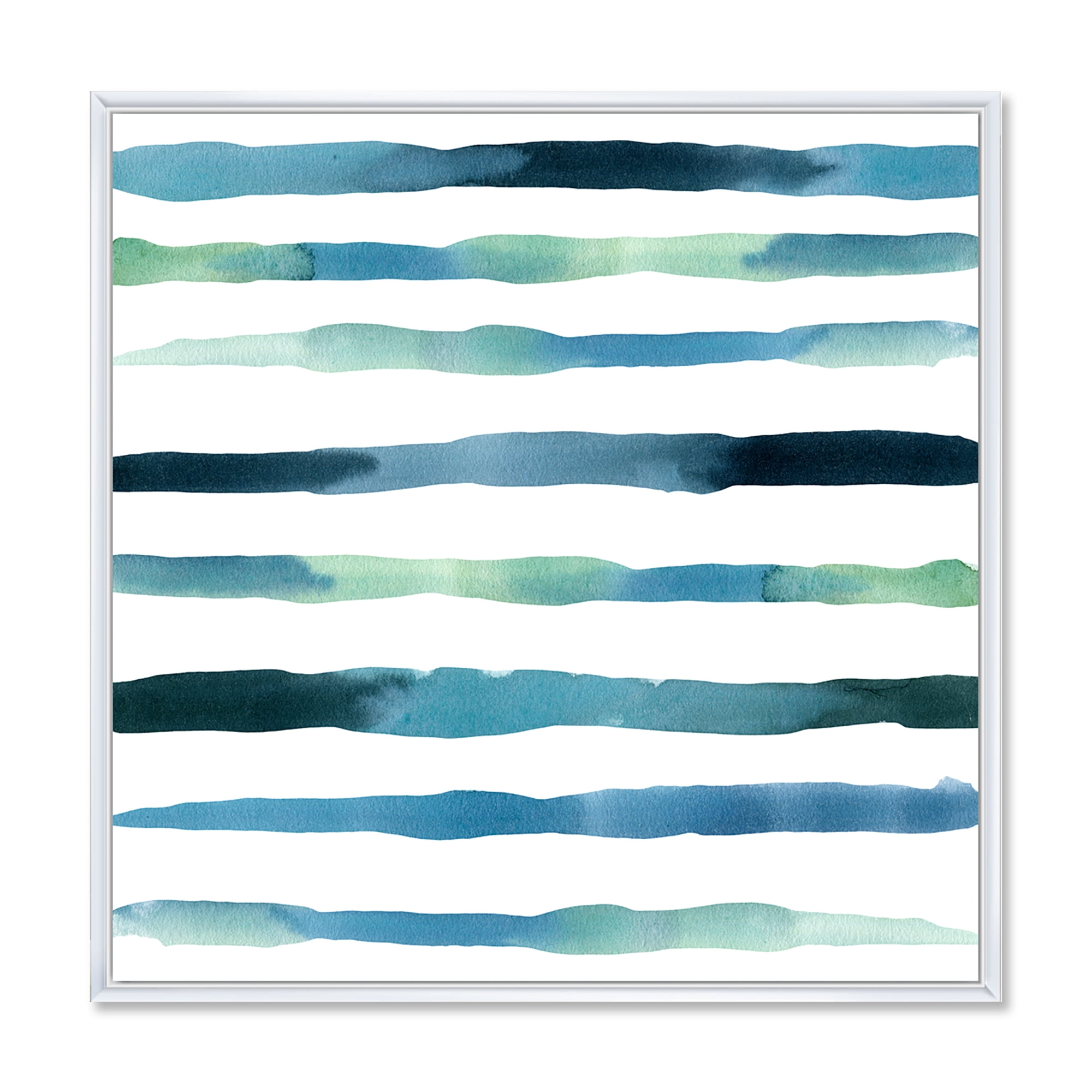Designart 'Dark Blue Verticals Aquatic ' Modern Framed Canvas Wall Art Print
