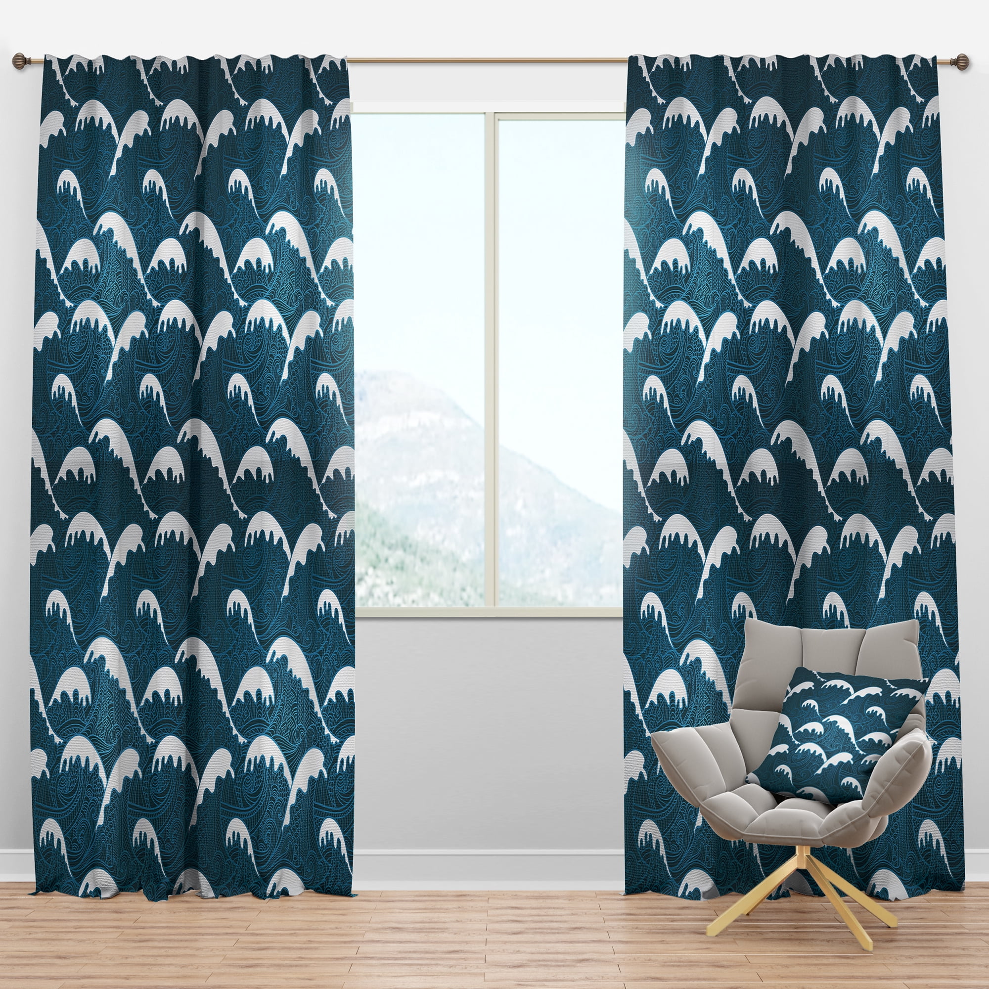 Designart 'Dark Blue Waves Pattern' Nautical & Coastal Blackout Curtain Panel