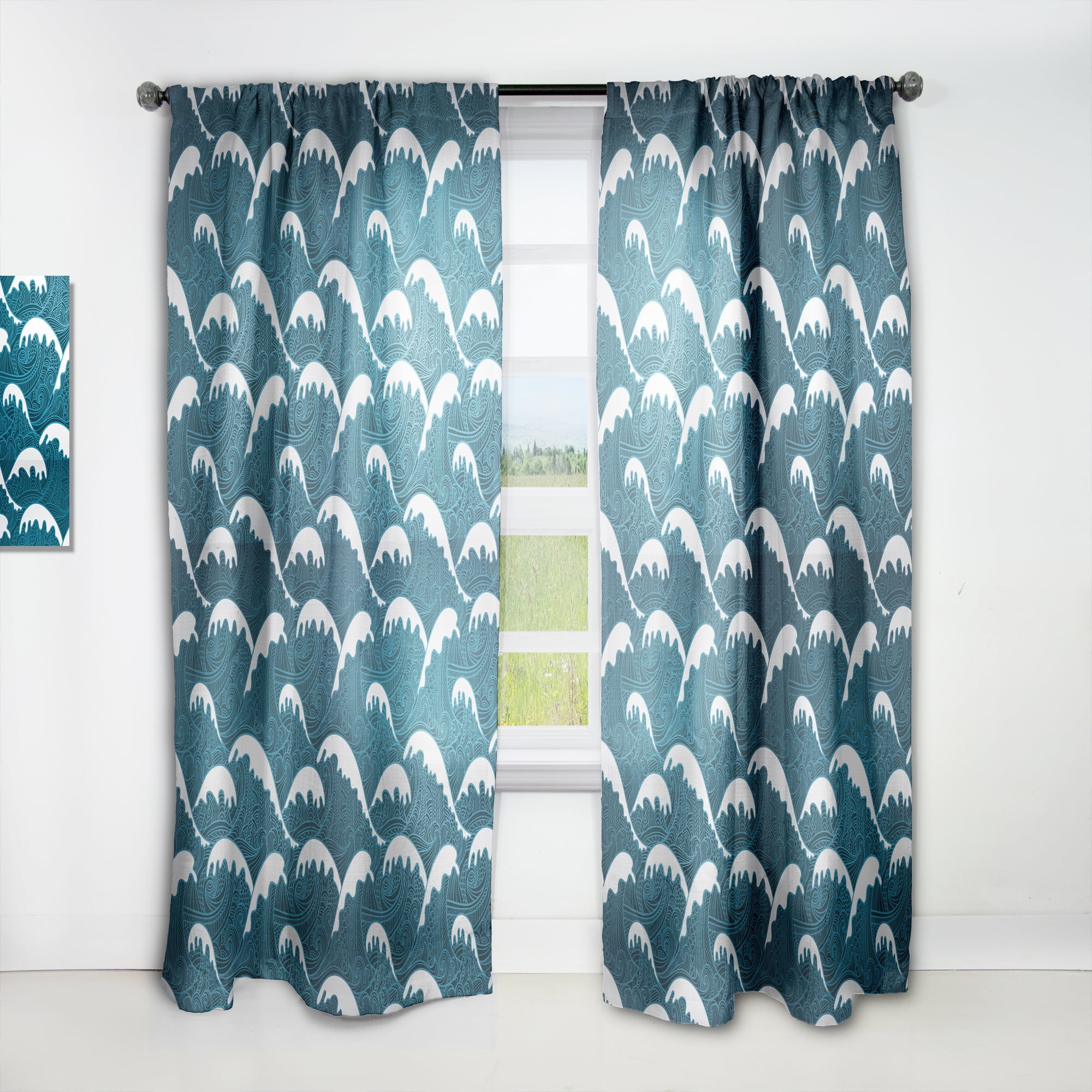 Designart 'Dark Blue Waves Pattern' Nautical & Coastal Curtain Panel