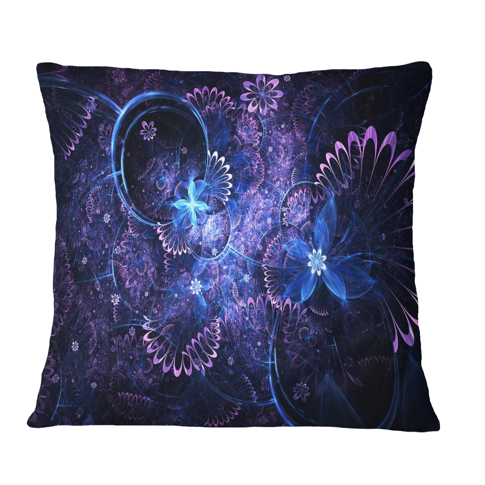 Designart Dark Blue and Pink Fractal Flowers - Floral Throw Pillow - 18x18