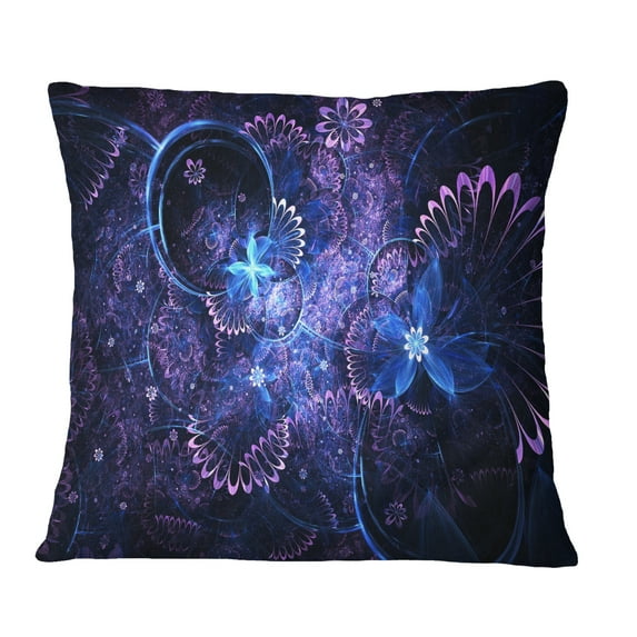 Designart Dark Blue and Pink Fractal Flowers - Floral Throw Pillow - 18x18