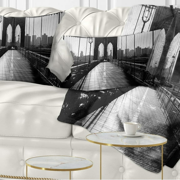Designart Dark Brooklyn Bridge - Cityscape Photo Throw Pillow - 12x20