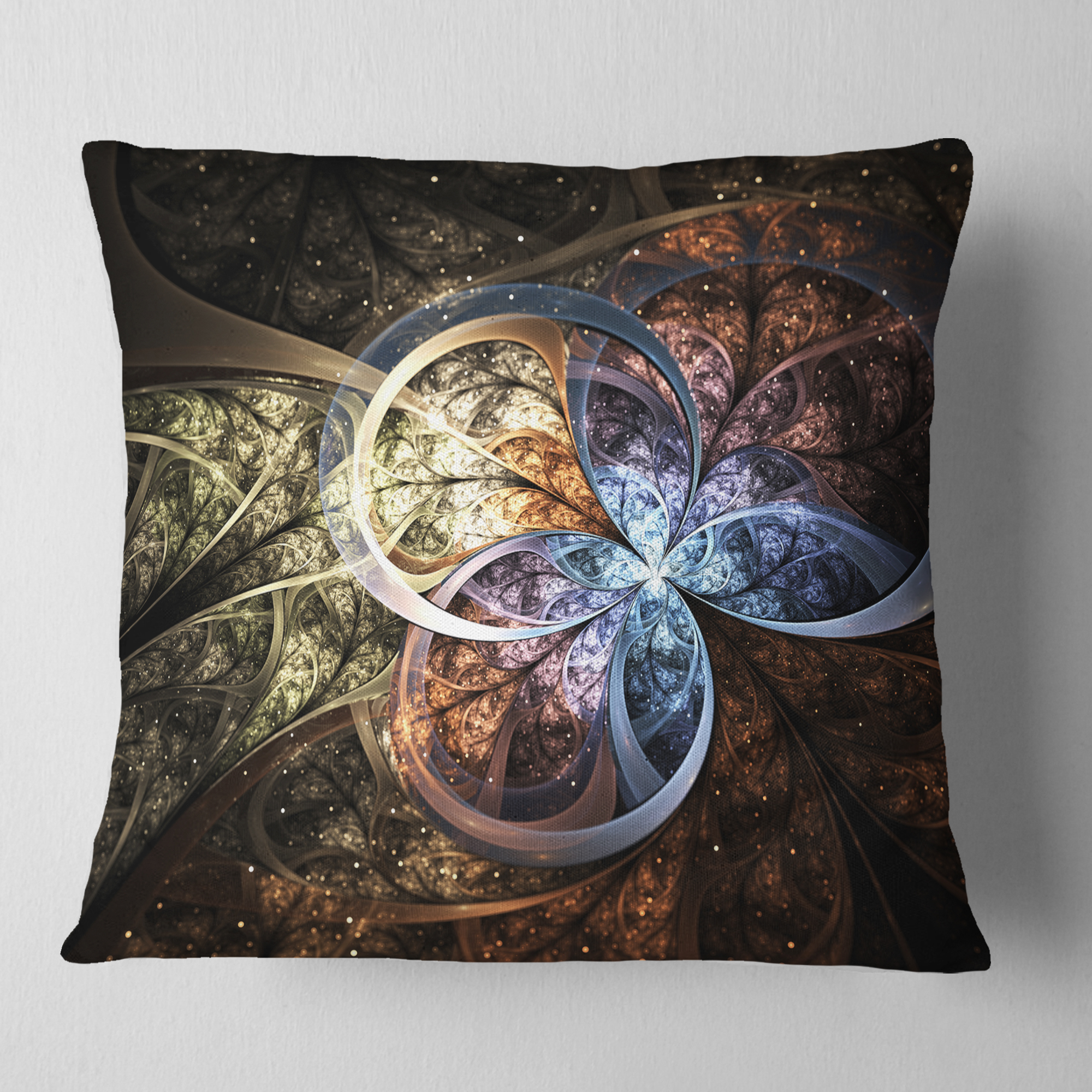 Designart Dark Brown Fractal Flower Digital Art - Floral Throw Pillow - 16x16
