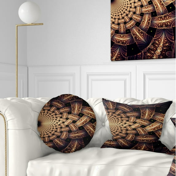 Designart Dark Brown Fractal Flower Pattern - Floral Throw Pillow - 12x20