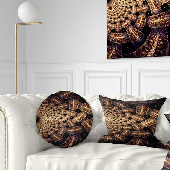 Designart Dark Brown Fractal Flower Pattern - Floral Throw Pillow - 12x20