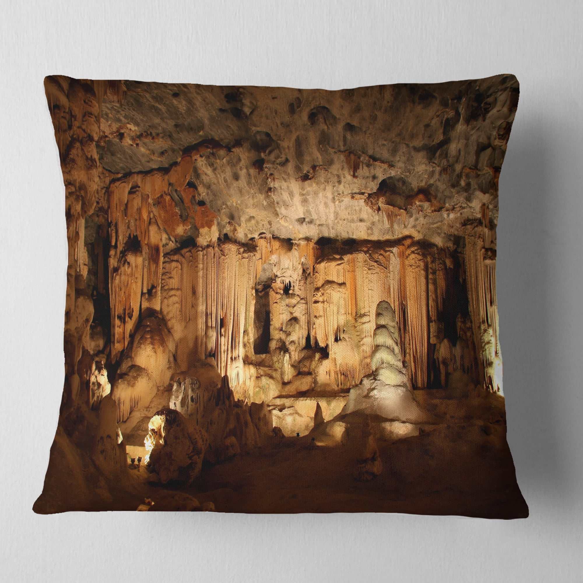 Designart Dark Cango Caves South Africa - African Landscape Printed Throw Pillow - 18x18