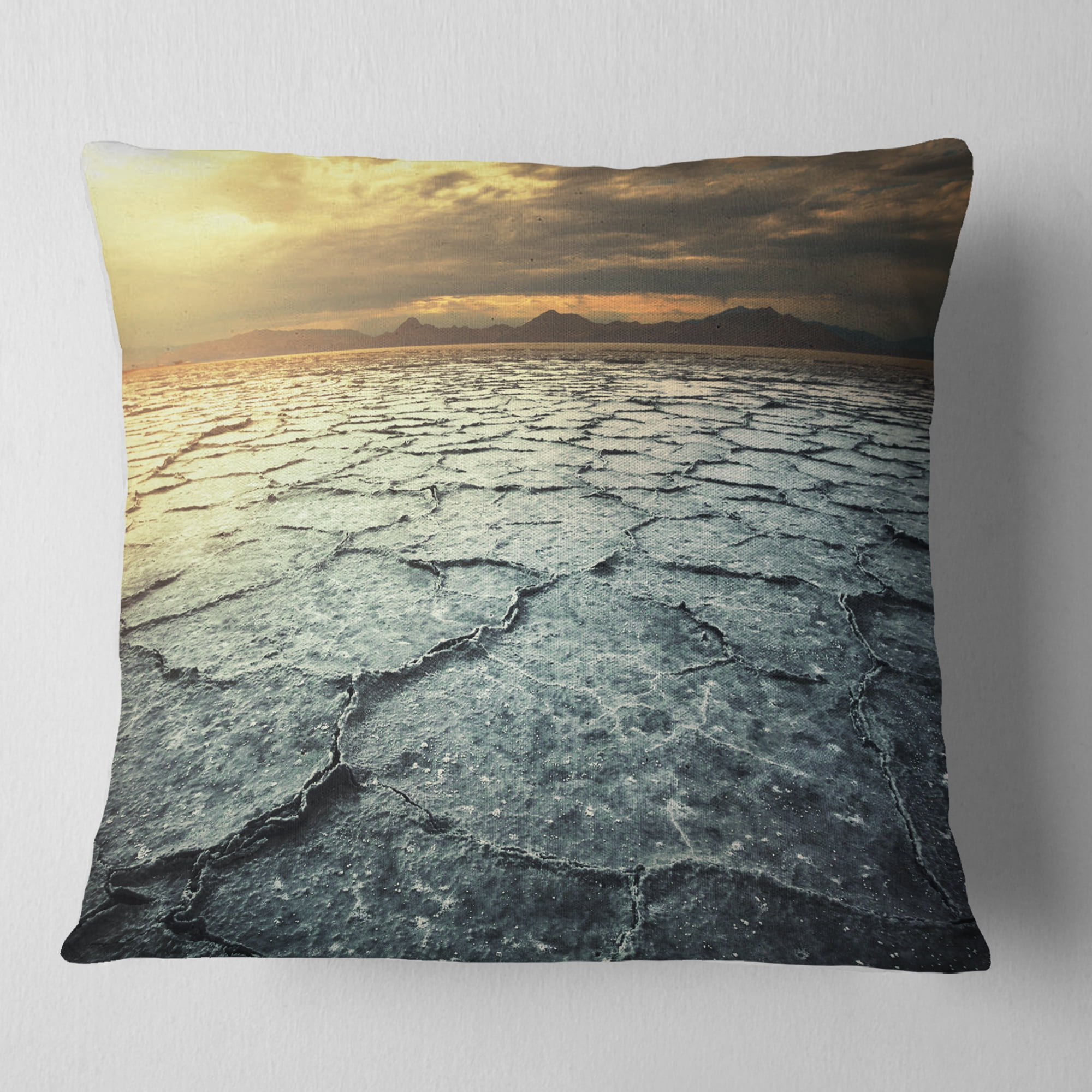 Designart Dark Drought Land under Cloudy Sky - Landscape Wall Throw Pillow - 16x16