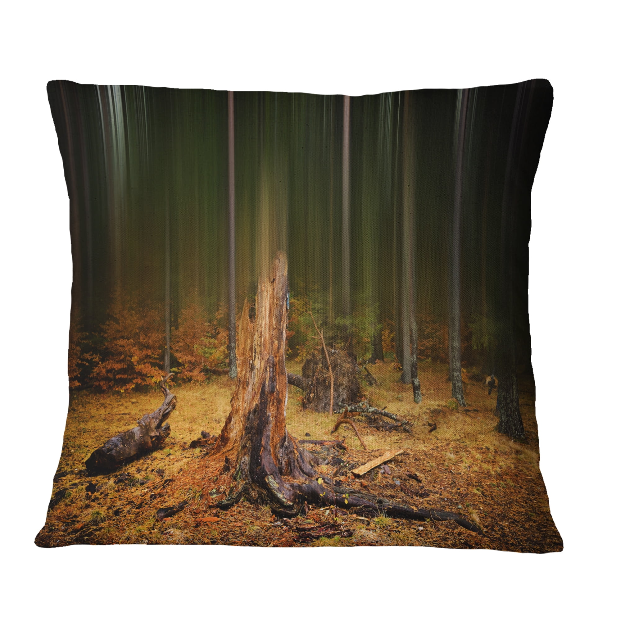 Designart Dark Fall Forest on Foggy Morning - Landscape Printed Throw Pillow - 16x16