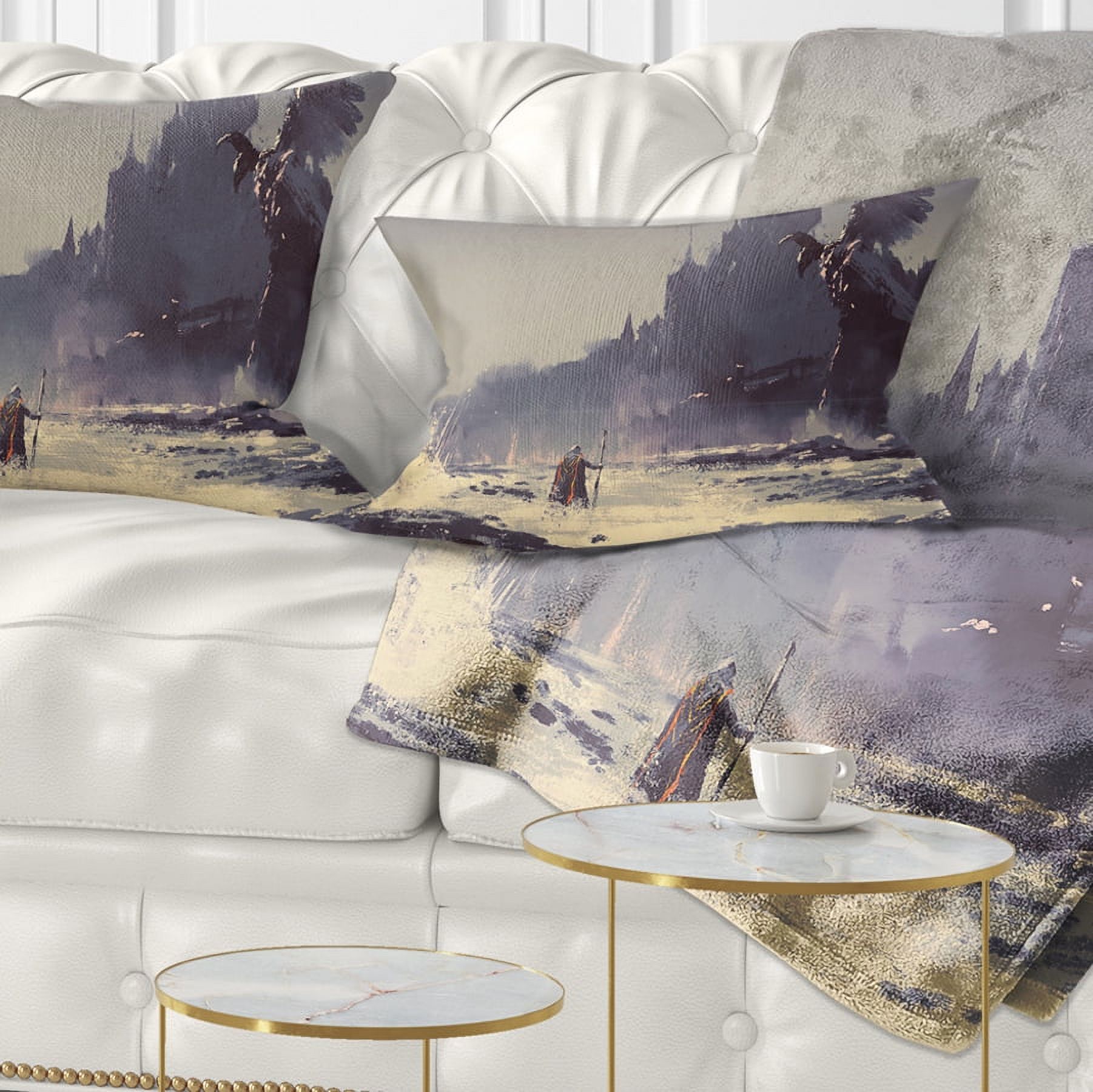 Designart Dark Fantasy Castle - Landscape Painting Throw Pillow - 12x20