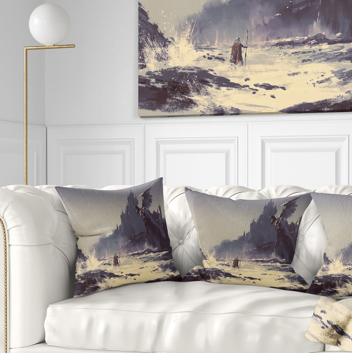 Designart Dark Fantasy Castle - Landscape Painting Throw Pillow - 18x18