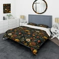thumbnail image 1 of Designart "Dark Floral Eclectic Display" Yellow Eclectic Bedding Covert Set - Bohemian & Eclectic Bed Set With 2 Shams, 1 of 5
