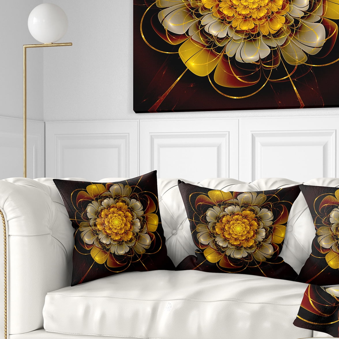 Designart Dark Gold Fractal Flower - Abstract Throw Pillow - 18x18