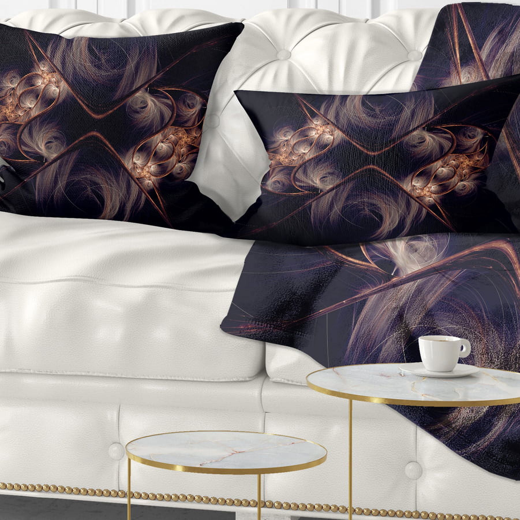 Designart Dark Gold Fractal Flower Pattern - Abstract Throw Pillow - 12x20
