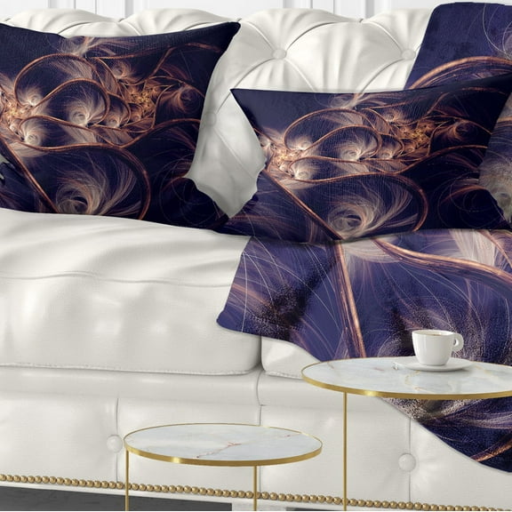 Designart Dark Gold Fractal Flower Pattern - Abstract Throw Pillow - 12x20