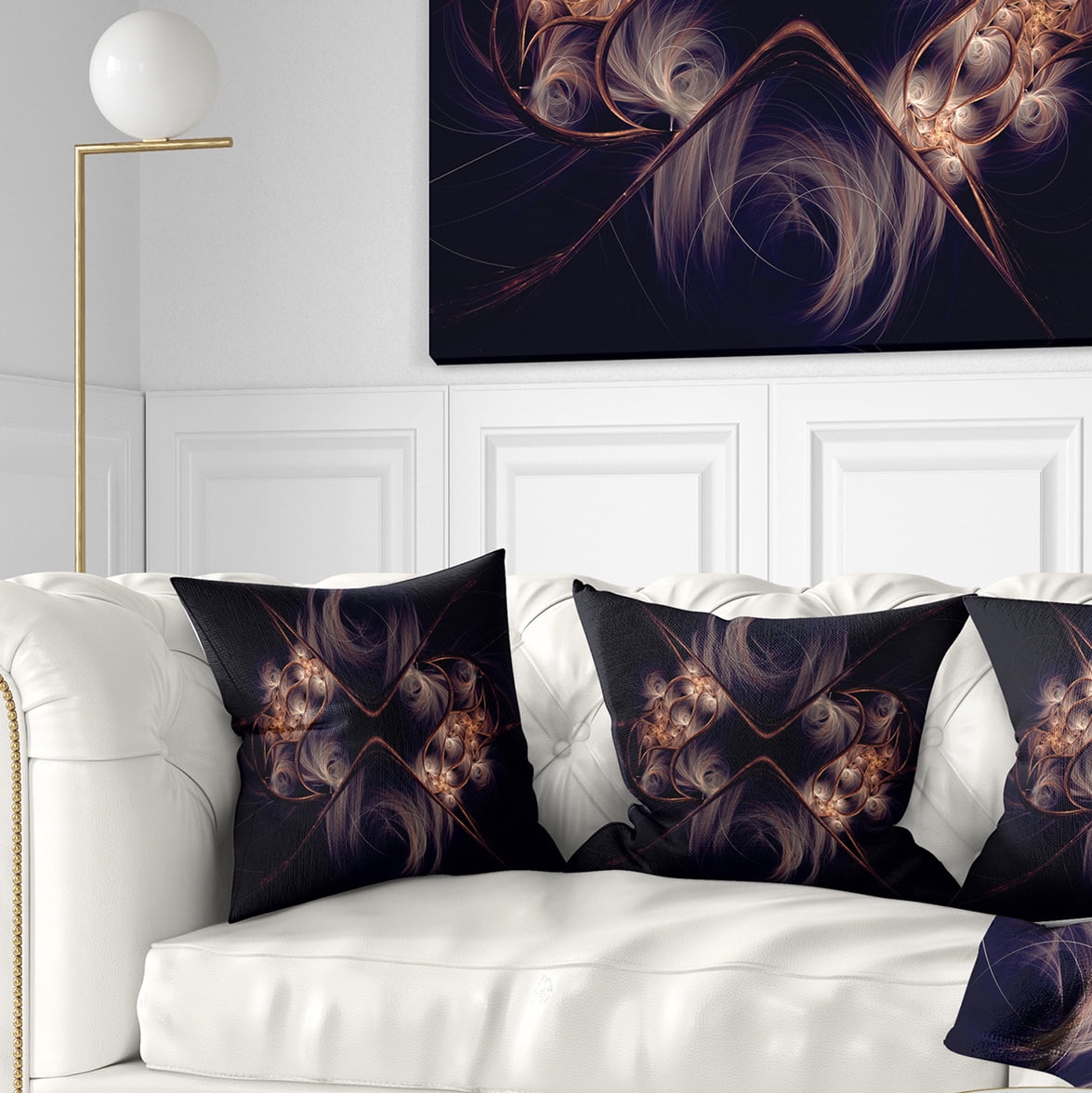 Designart Dark Gold Fractal Flower Pattern - Abstract Throw Pillow - 16x16