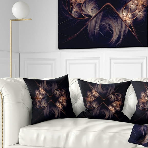 Designart Dark Gold Fractal Flower Pattern - Abstract Throw Pillow - 16x16