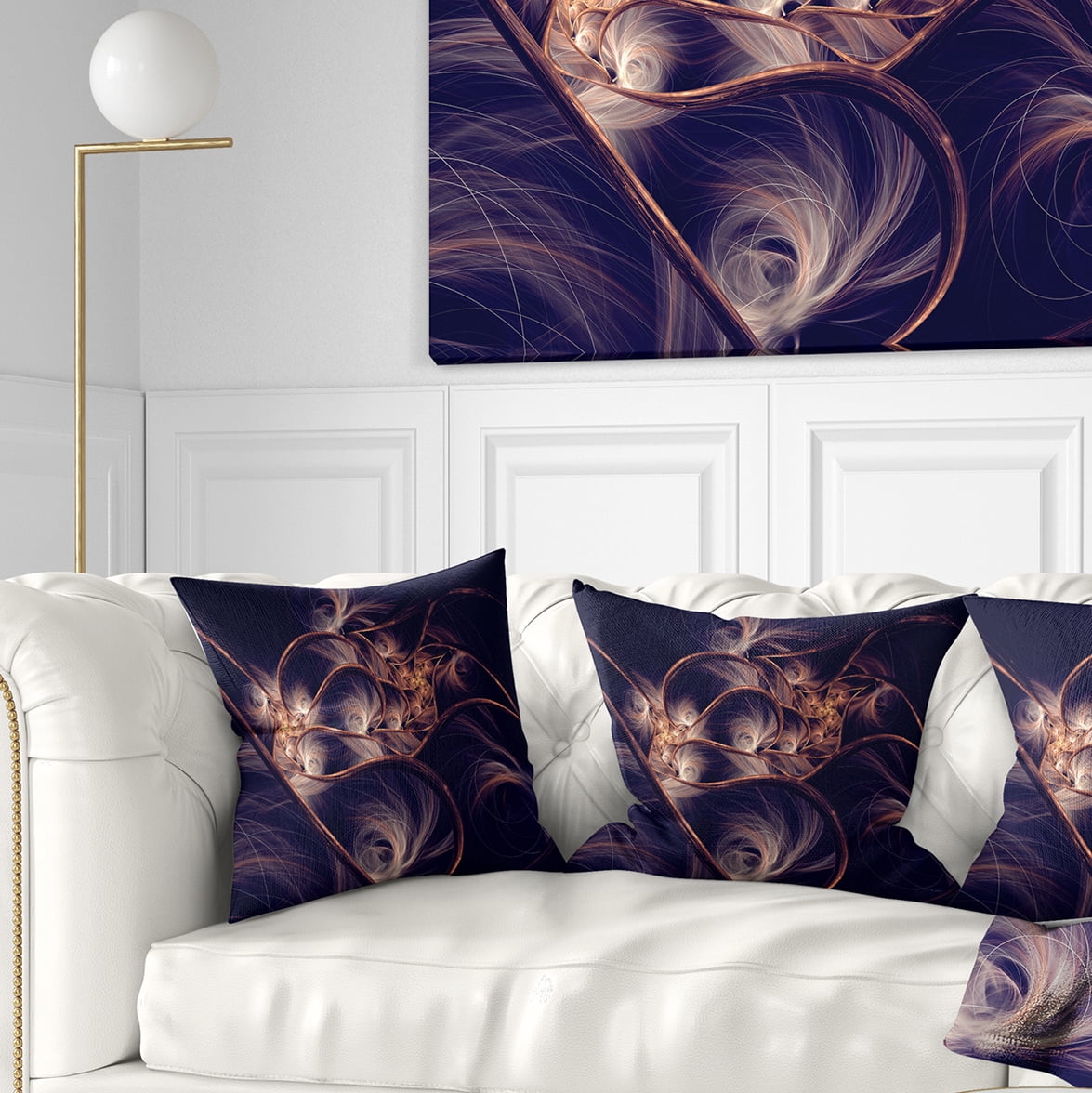 Designart Dark Gold Fractal Flower Pattern - Abstract Throw Pillow - 16x16