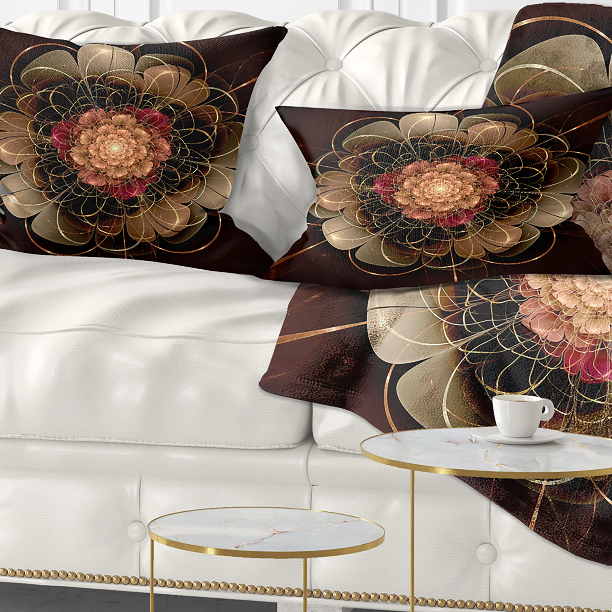 Designart Dark Gold Red Fractal Flower Pattern - Floral Throw Pillow - 12x20