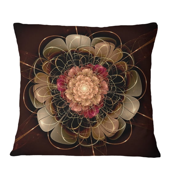 Designart Dark Gold Red Fractal Flower Pattern - Floral Throw Pillow - 16x16